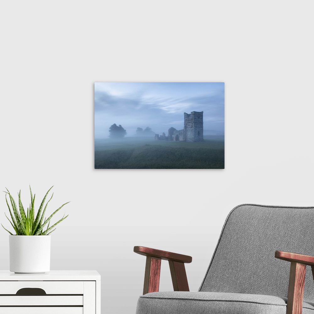 A modern room featuring The ruins of Knowlton Church at dawn, Knowlton, Dorset, England, UK.