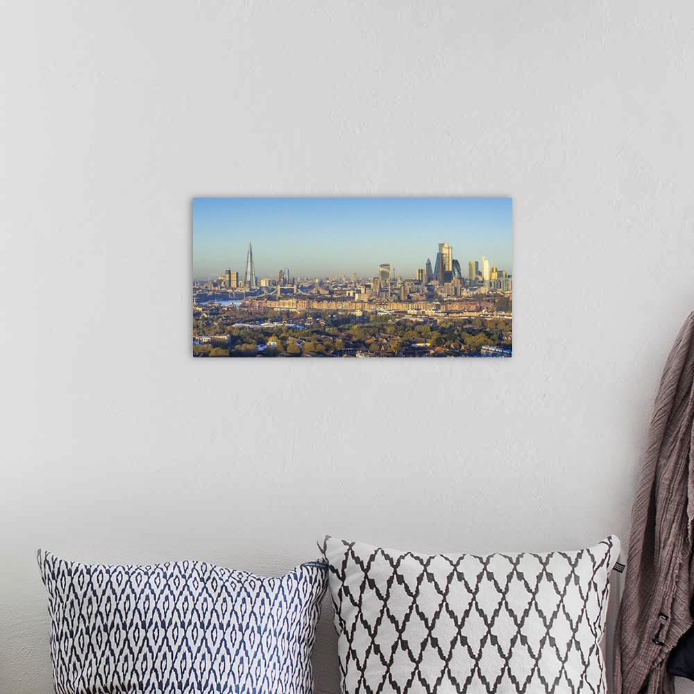 A bohemian room featuring The Shard & City of London skyline from Canary Wharf, London, England
