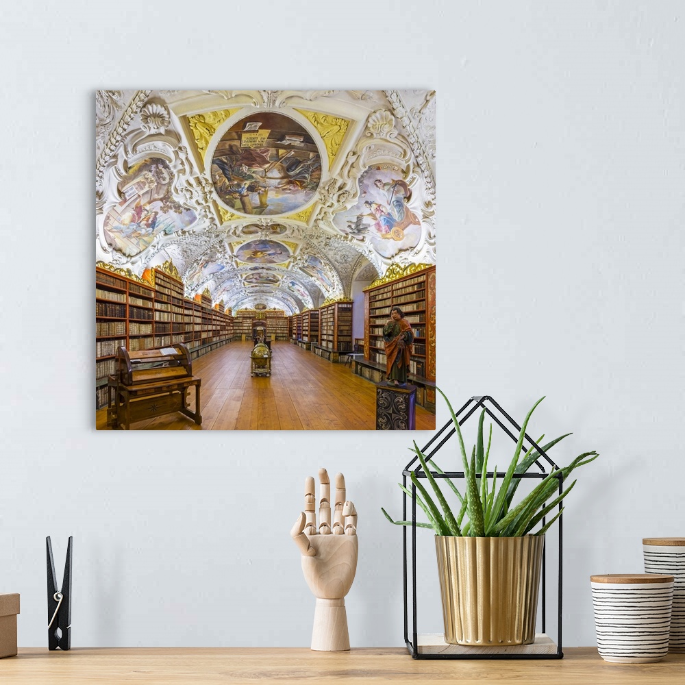 A bohemian room featuring Czech Republic, Prague. The Strahov Monastery library, built in 1794. The Strahov Library contain...