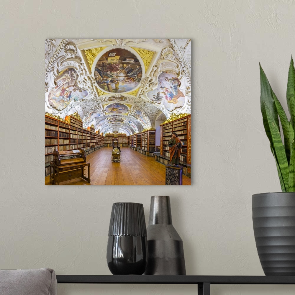 A modern room featuring Czech Republic, Prague. The Strahov Monastery library, built in 1794. The Strahov Library contain...