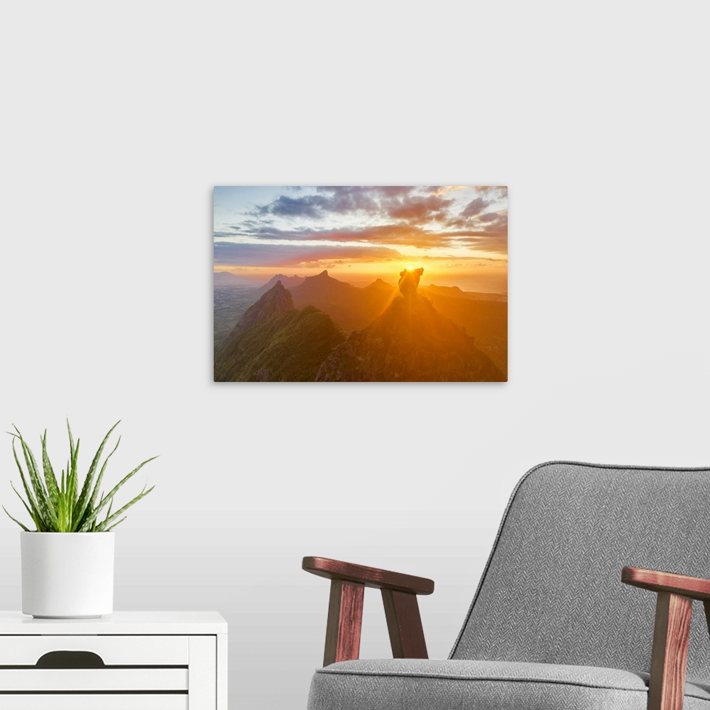 A modern room featuring The sunset at scenery rock Pieter Both around Port Louis, winter time, Mauritius, Indian Ocean, A...
