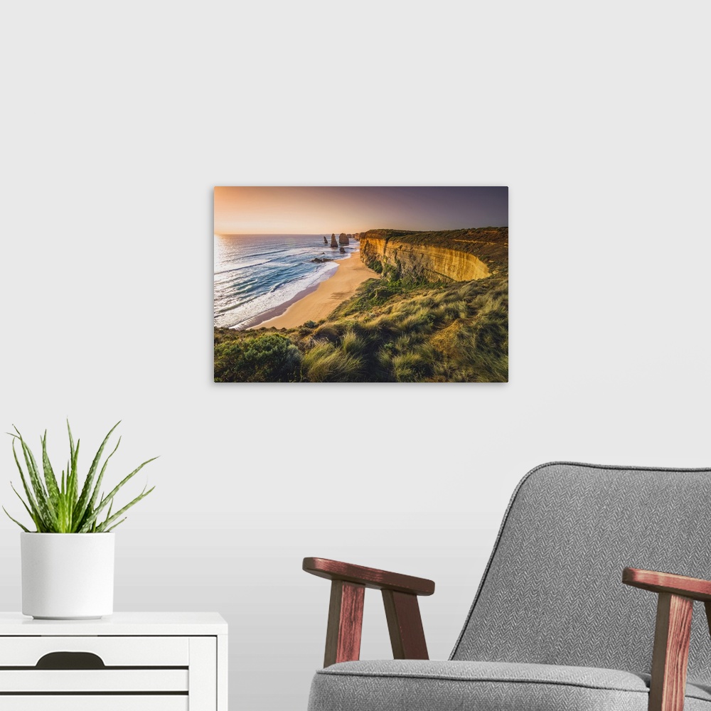 A modern room featuring The Twelve Apostles, Port Campbell National Park, Victoria, Australia. The Limestone stacks and t...