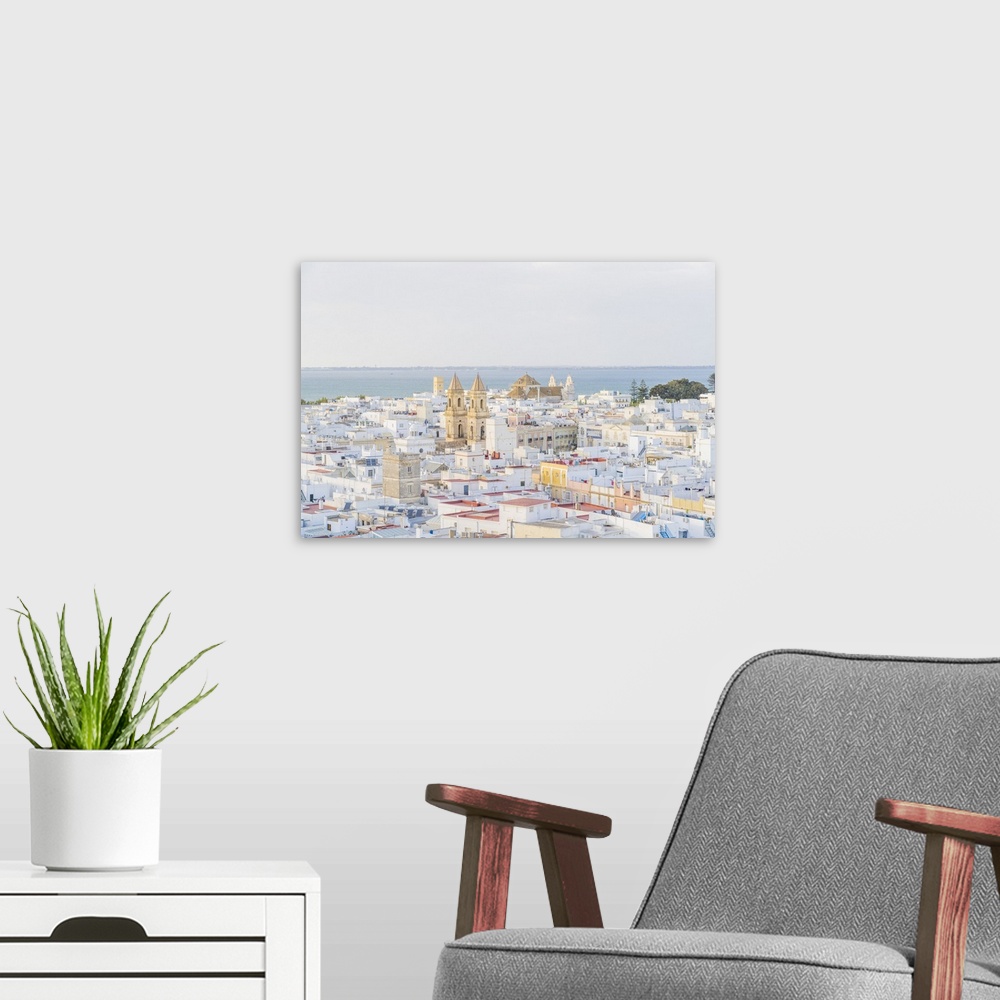 A modern room featuring The view from Tavira Tower, Cadiz, Andalusia, Spain