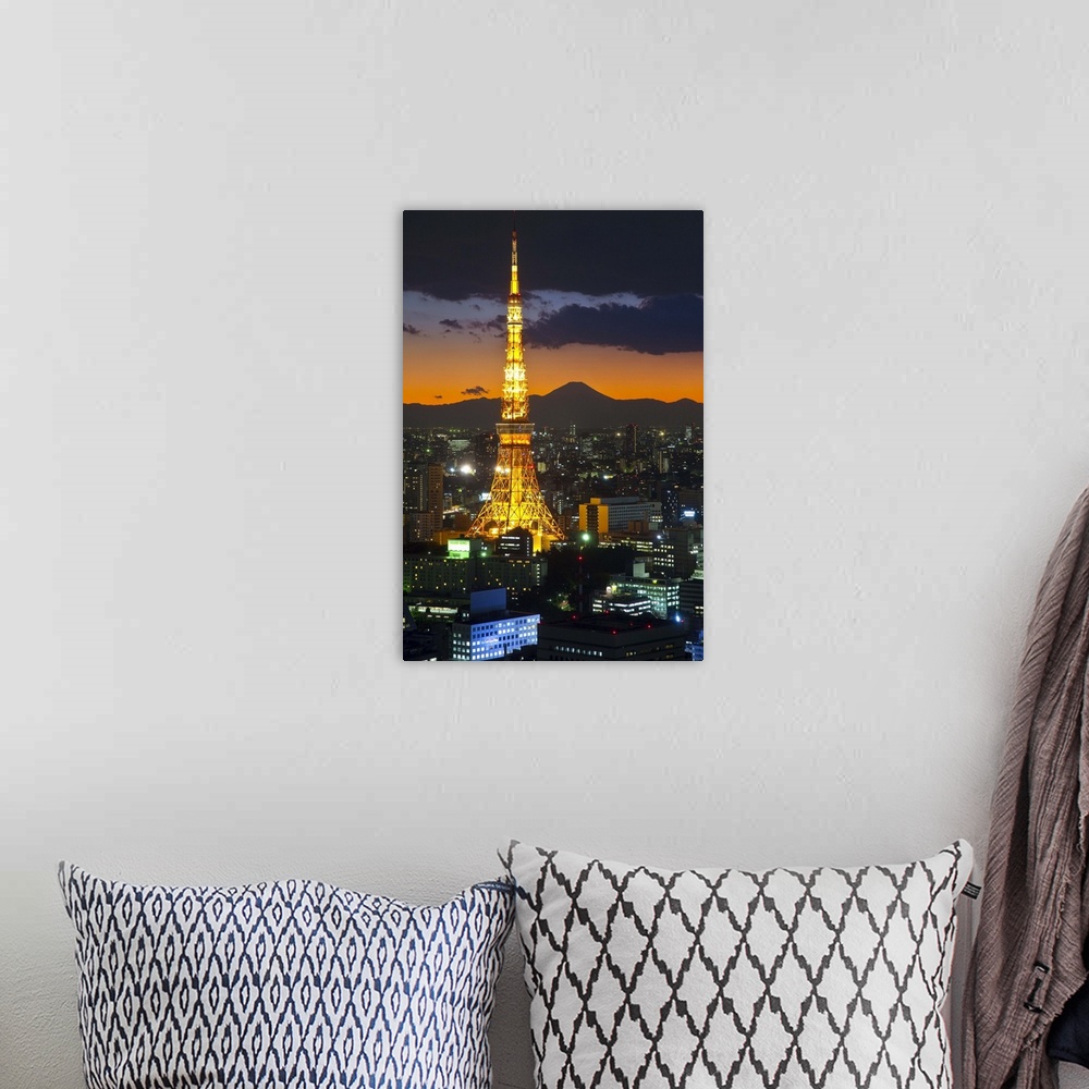 A bohemian room featuring Tokyo Tower and Mt. Fuji from Shiodome, Tokyo, Japan