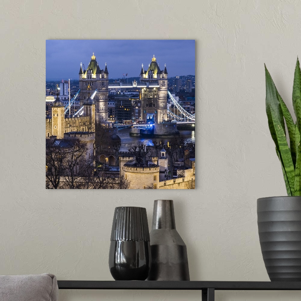 A modern room featuring Tower Bridge, London, England, UK.