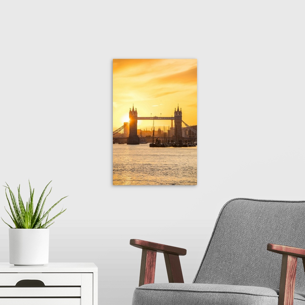 A modern room featuring Tower Bridge, River Thames, London, England, UK.