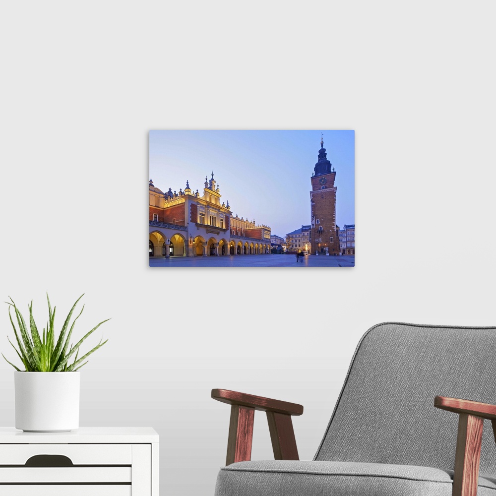A modern room featuring Town Hall Tower and Cloth Hall, Market Square, Krakow, Poland, Europe