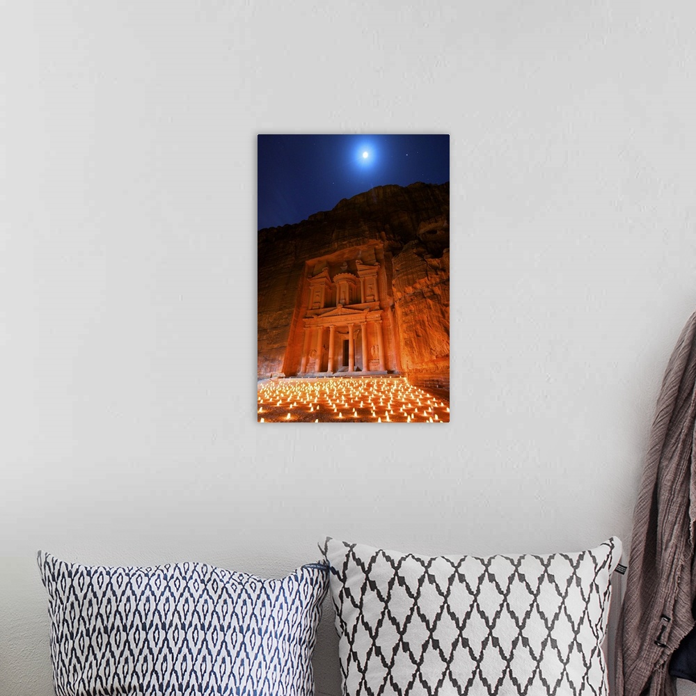 A bohemian room featuring Treasury Lit By Candles At Night, Petra, Jordan, Middle East