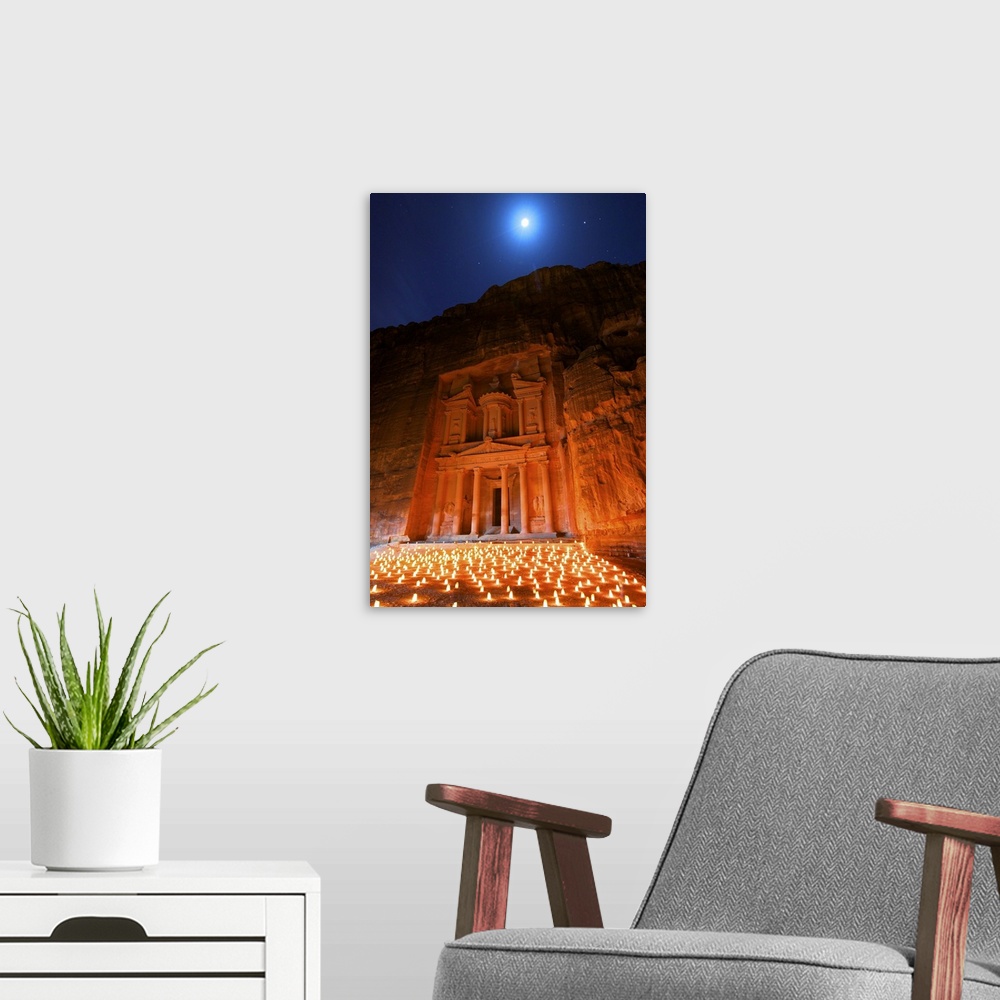 A modern room featuring Treasury Lit By Candles At Night, Petra, Jordan, Middle East