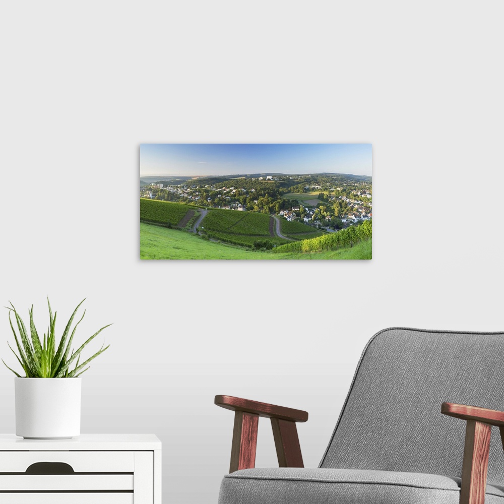 A modern room featuring View of Trier at dawn, Trier, Rhineland-Palatinate, Germany.
