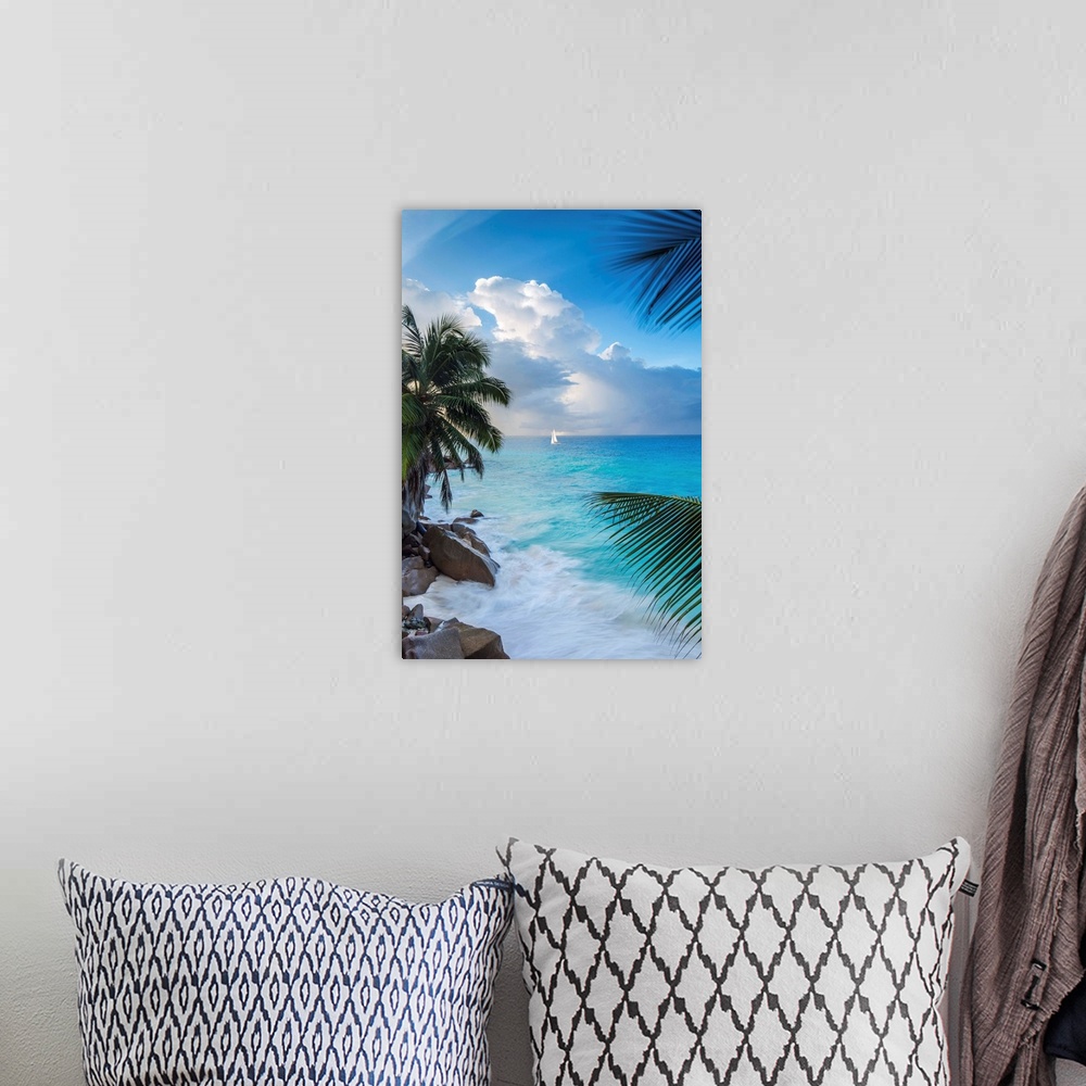 A bohemian room featuring Tropical beach, La Digue, Seychelles.