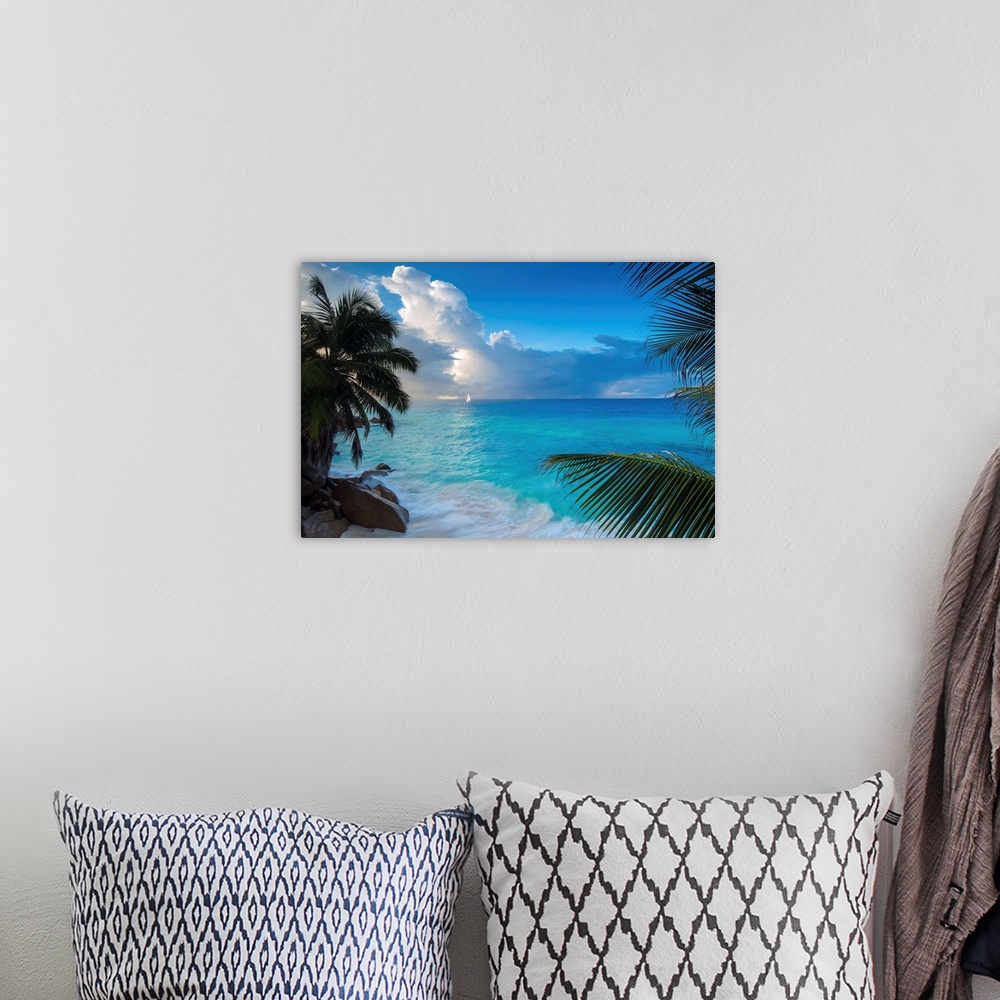 A bohemian room featuring Tropical beach, La Digue, Seychelles.