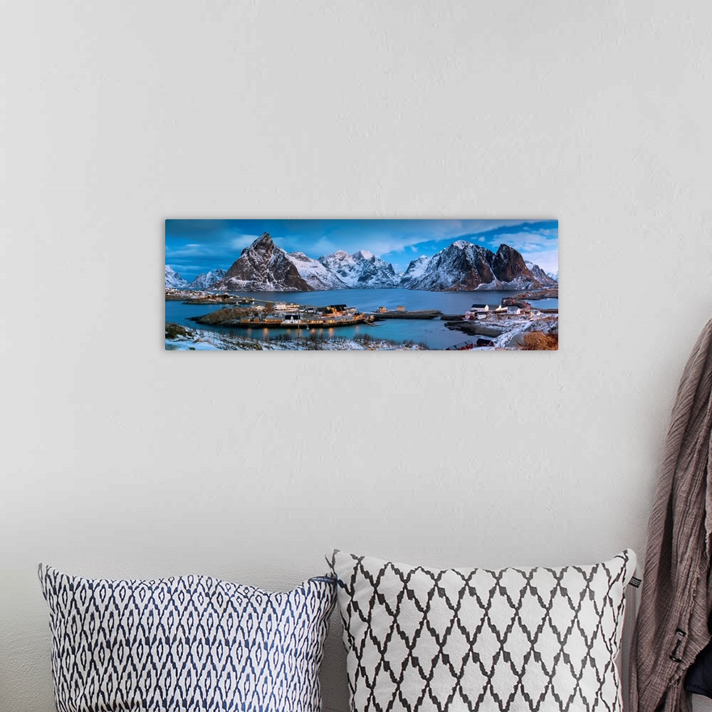 A bohemian room featuring Twilight Over Sakrisoy, Lofoten Islands, Norway