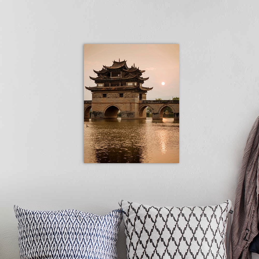 A bohemian room featuring Twin Dragon Bridge At Sunset, Jianshui, Yunnan Province, China