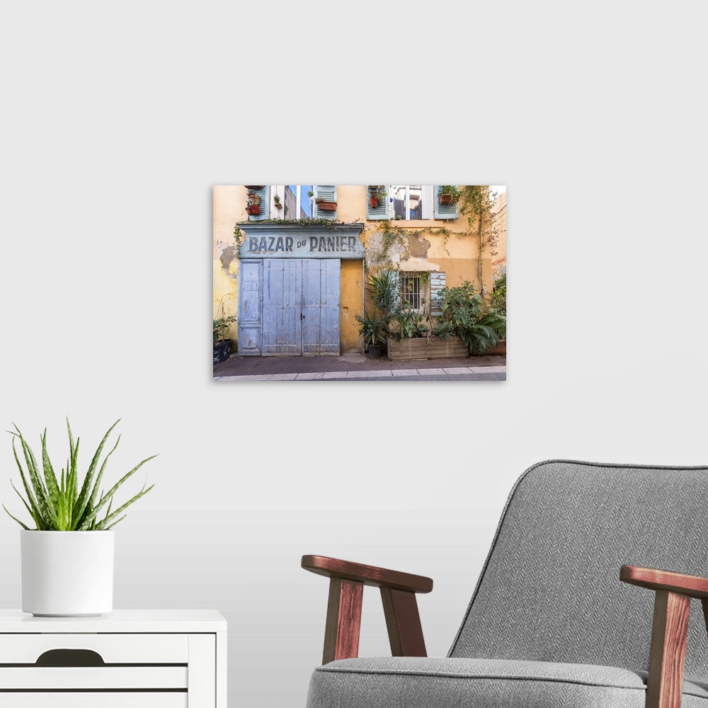 A modern room featuring Typical building along the streets of Marseille, Bouche du Rhone department, Provence-Alpes-Cote ...