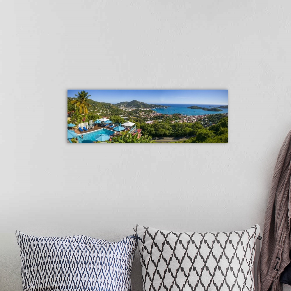 A bohemian room featuring U.S. Virgin Islands, St. Thomas, Charlotte Amalie, elevated town view