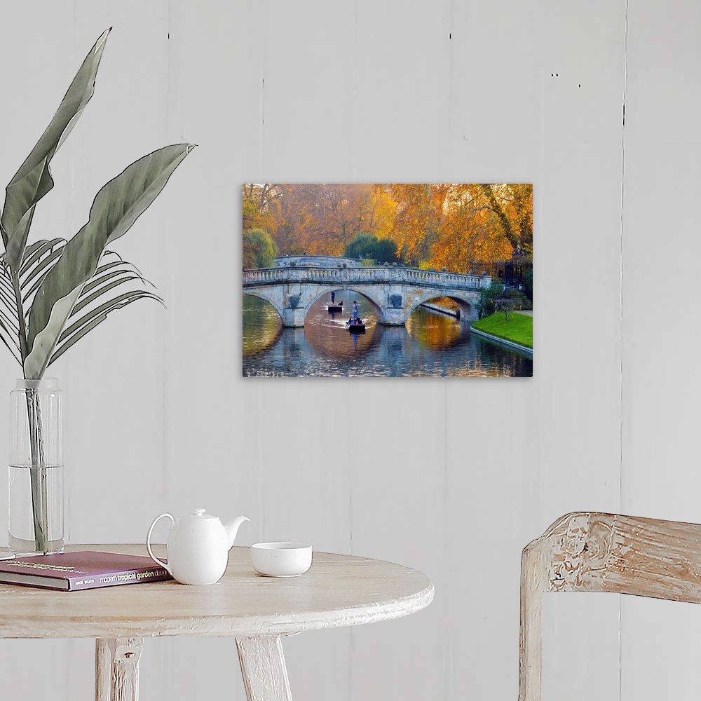 A farmhouse room featuring UK, England, Cambridge, The Backs, Clare and King's College Bridges over River Cam in Autumn