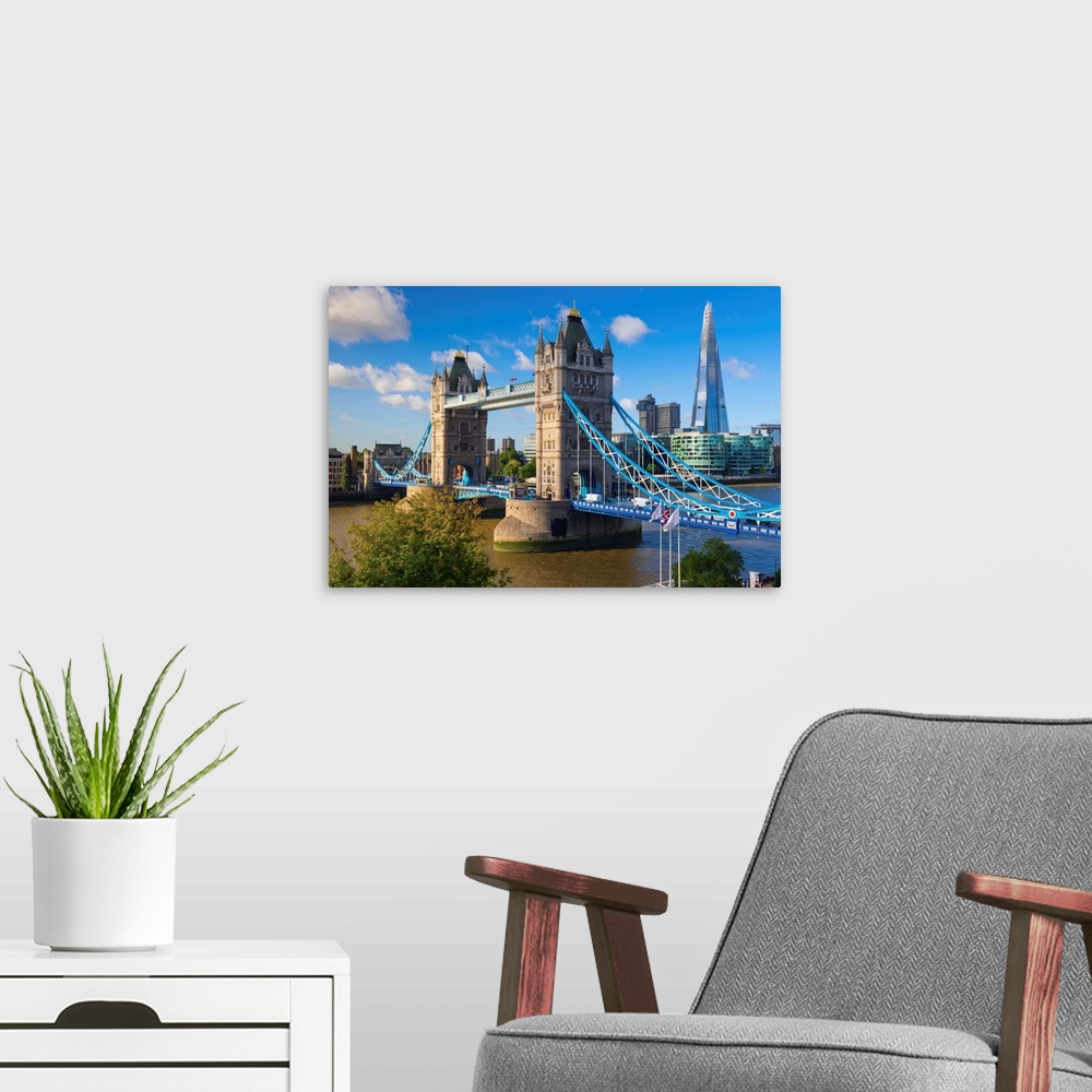 A modern room featuring UK, England, London, River Thames, Tower Bridge and The Shard, by architect Renzo Piano