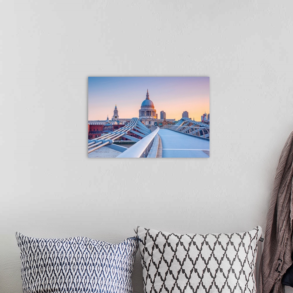 A bohemian room featuring UK, England, London, St. Paul's Cathedral and Millennium Bridge over River Thames.