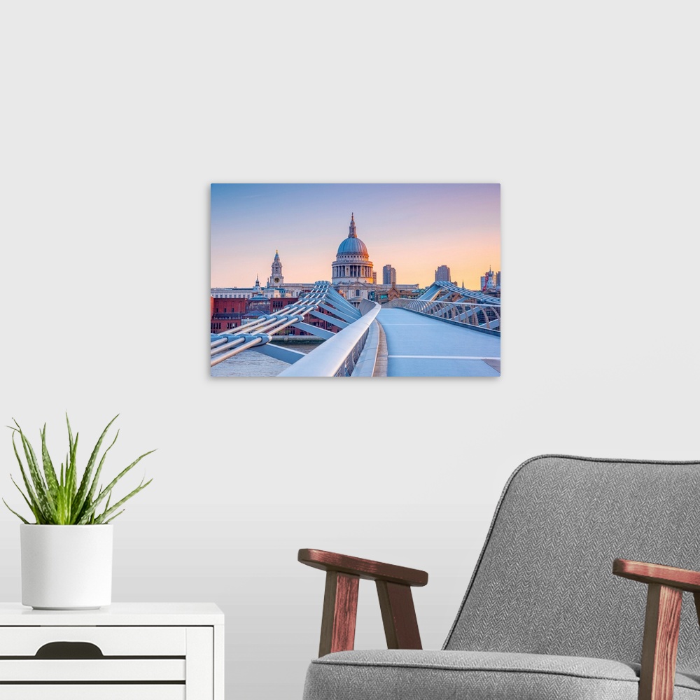 A modern room featuring UK, England, London, St. Paul's Cathedral and Millennium Bridge over River Thames.