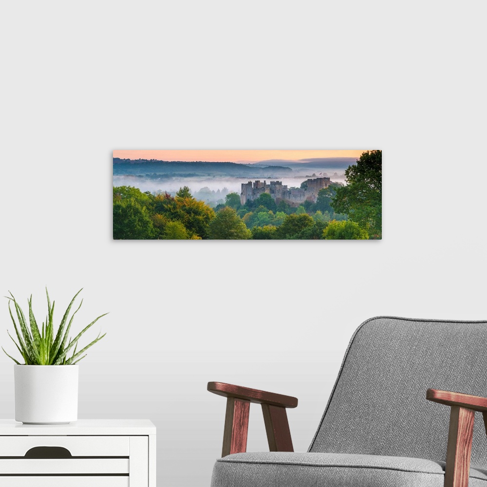 A modern room featuring UK, England, Shropshire, Ludlow, Ludlow Castle At Sunrise