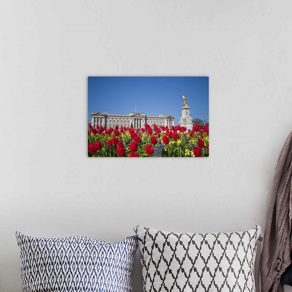 A bohemian room featuring United Kingdom, London, Westminster, Tulips infront of Buckingham Palace and Victoria Memorial