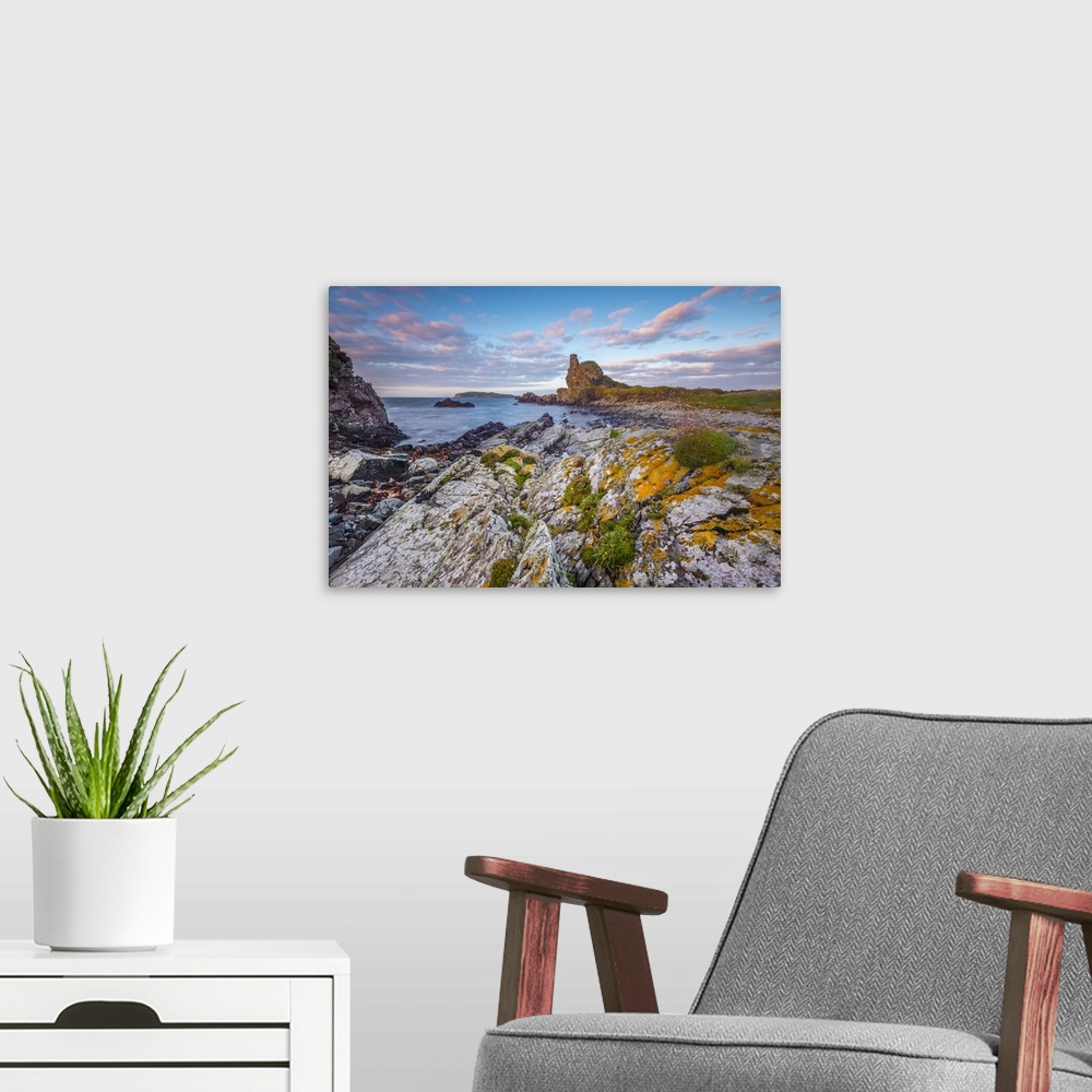 A modern room featuring UK, Scotland, Argyll and Bute, Islay, Lagavulin Bay, Dunyvaig (Dunyveg) Castle
