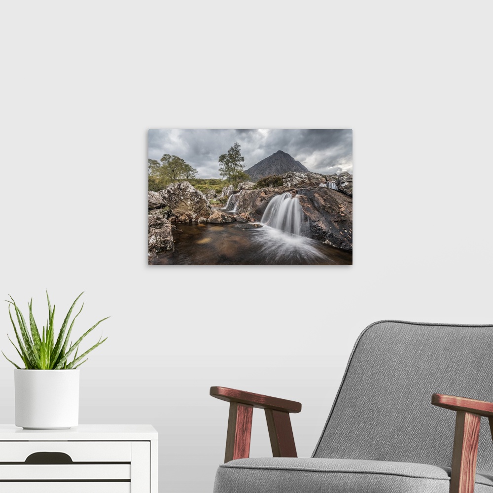 A modern room featuring UK, Scotland, Highland, Glen Coe, River Coupall, Coupall Falls and Buachaille Etive Mor
