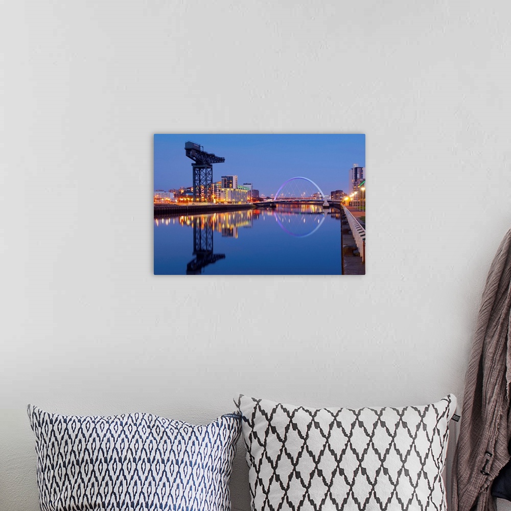 A bohemian room featuring UK, Scotland, Glasgow, River Clyde, Finnieston Crane and the Clyde Arc, nicknamed the Squinty Bridge