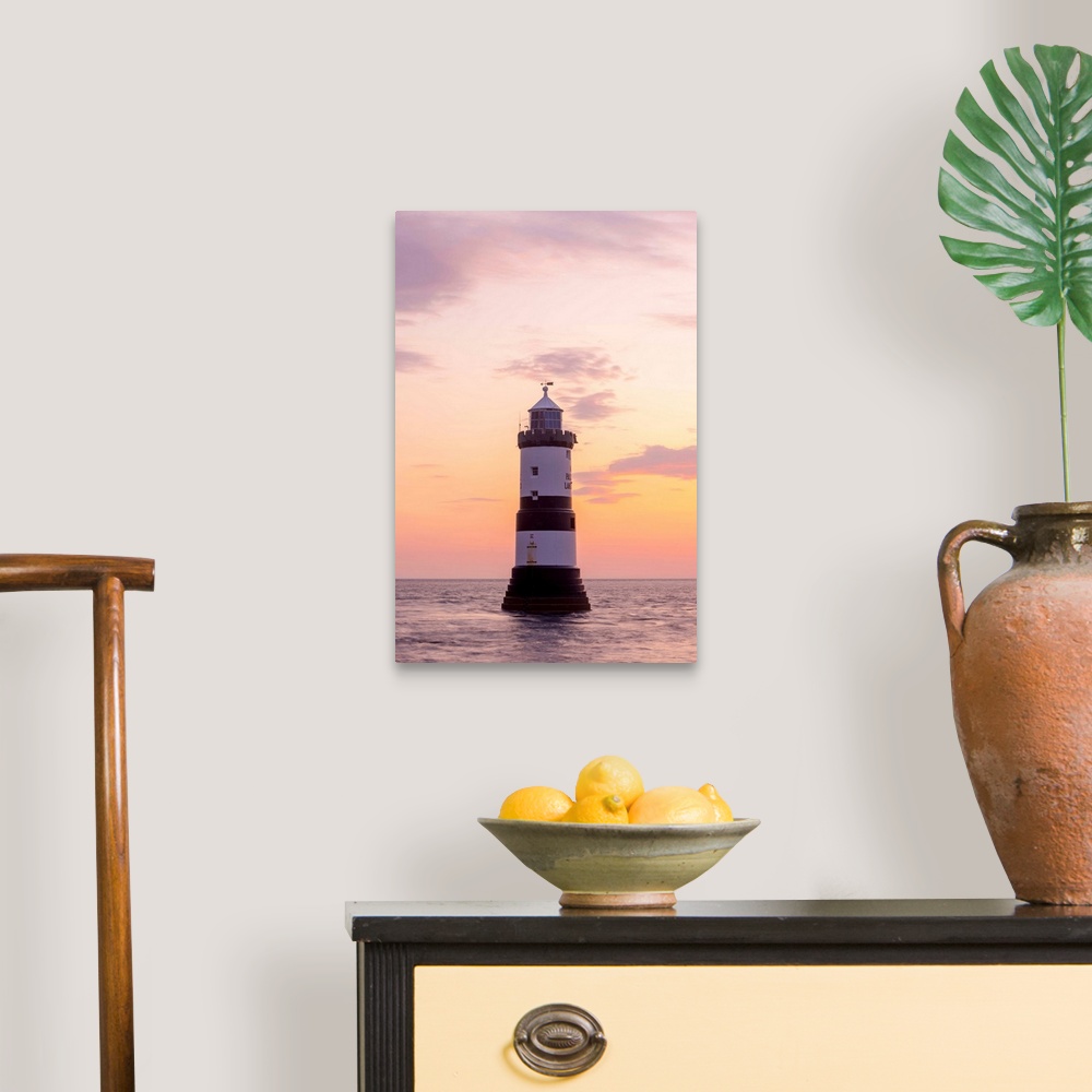 A traditional room featuring UK, Wales, Anglesey, Penmon, Black Point, Trwyn Du Lighthouse (Penmon Lighthouse) At Sunrise