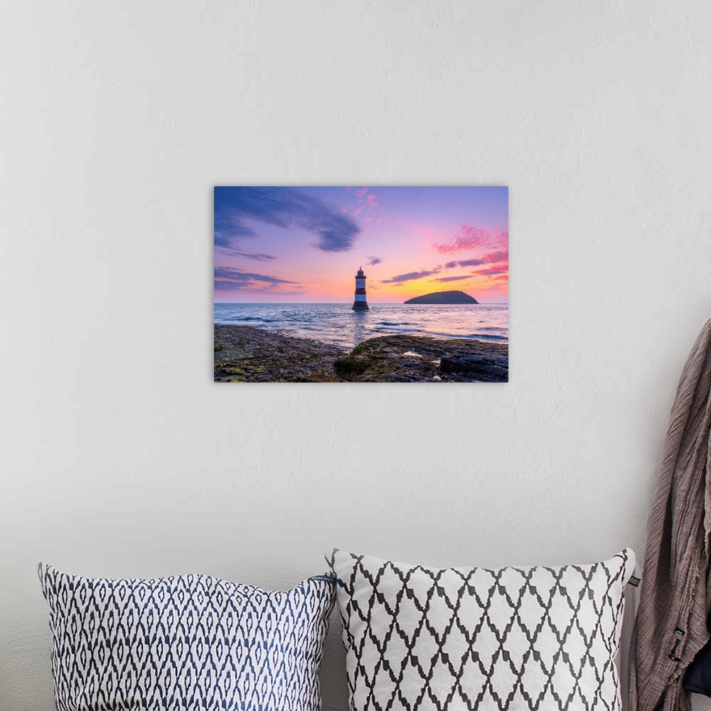 A bohemian room featuring UK, Wales, Anglesey, Penmon, Black Point, Trwyn Du Lighthouse (Penmon Lighthouse) At Sunrise