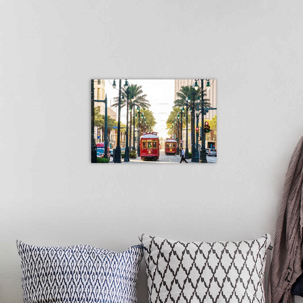 A bohemian room featuring United States, Louisiana, New Orleans. Canal Street streetcar line in the French Quarter.