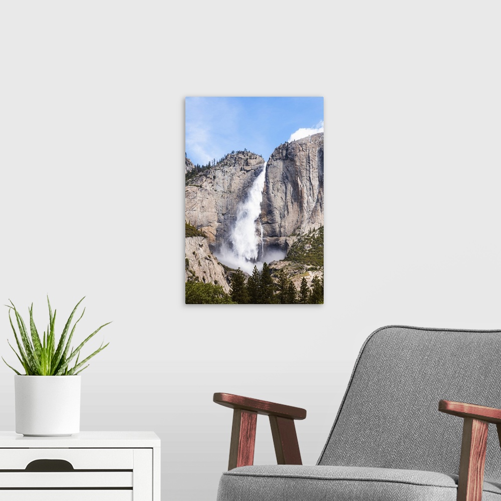 A modern room featuring Upper Yosemite fall, Yosemite National Park, California, USA