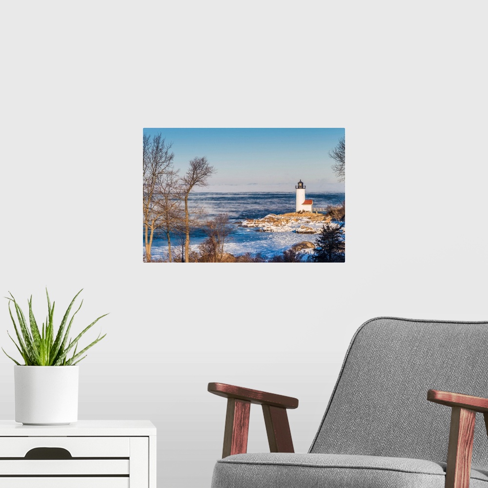 A modern room featuring USA, New England, Cape Ann, Massachusetts, Annisquam, Annisquam Lighthouse, Winter