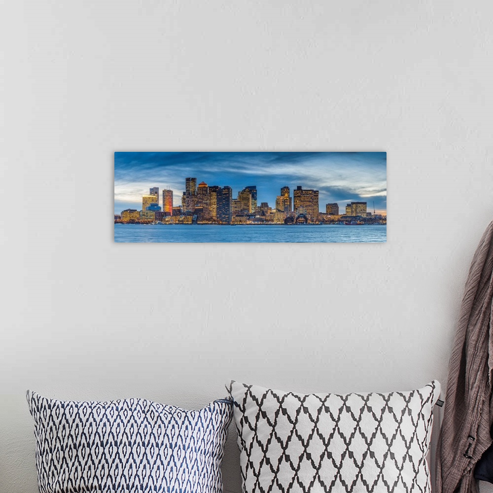 A bohemian room featuring USA, New England, Massachusetts, Boston, city skyline from Boston Harbor.