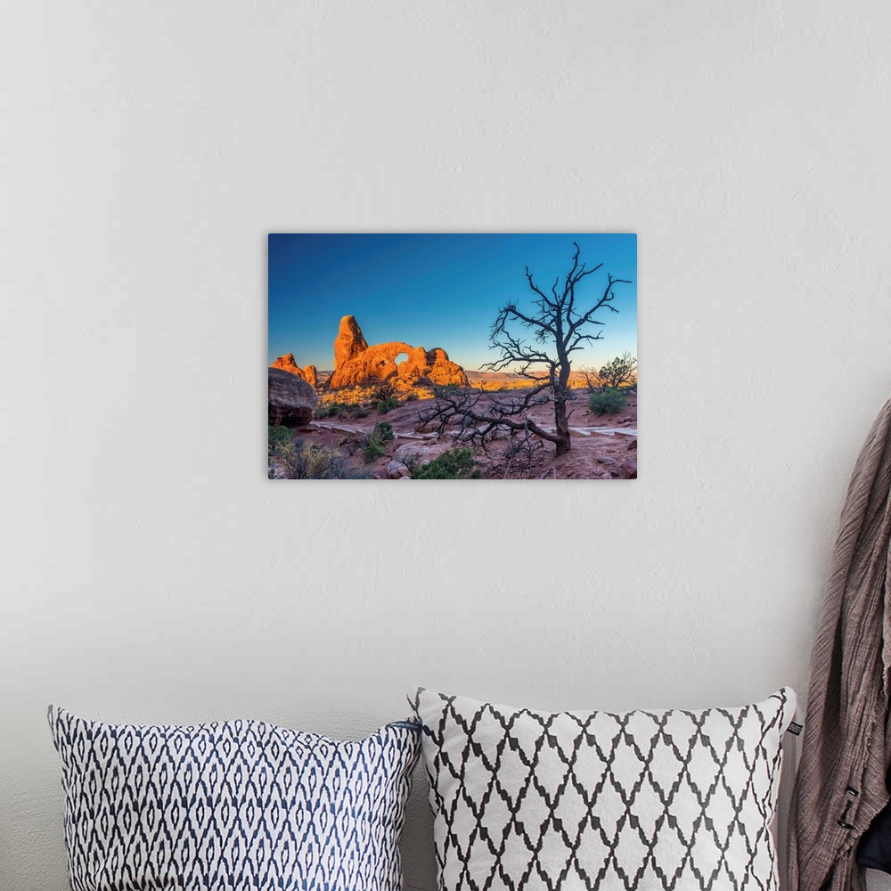 A bohemian room featuring USA, Utah, Arches National Park, The Windows, Turret Arch.