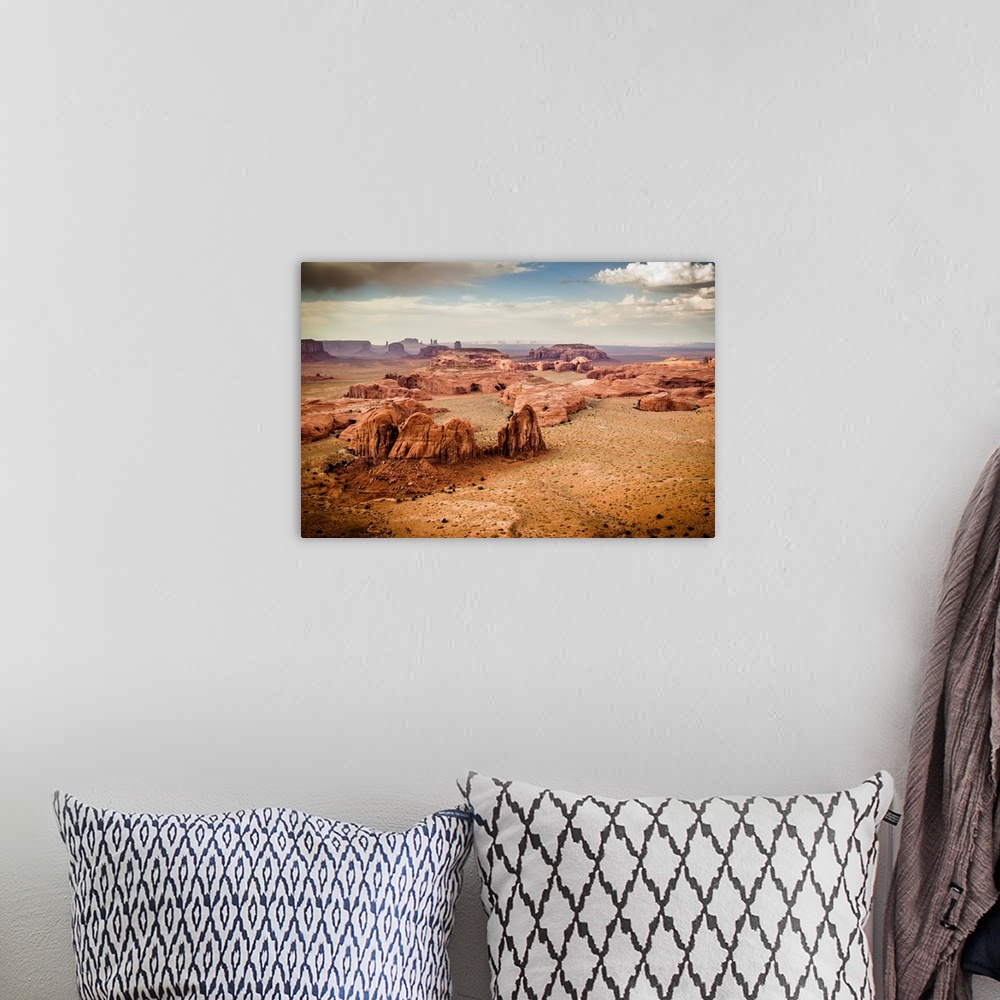 A bohemian room featuring Utah, Ariziona border, panorama of the Monument Valley from a remote point of view, known as The ...