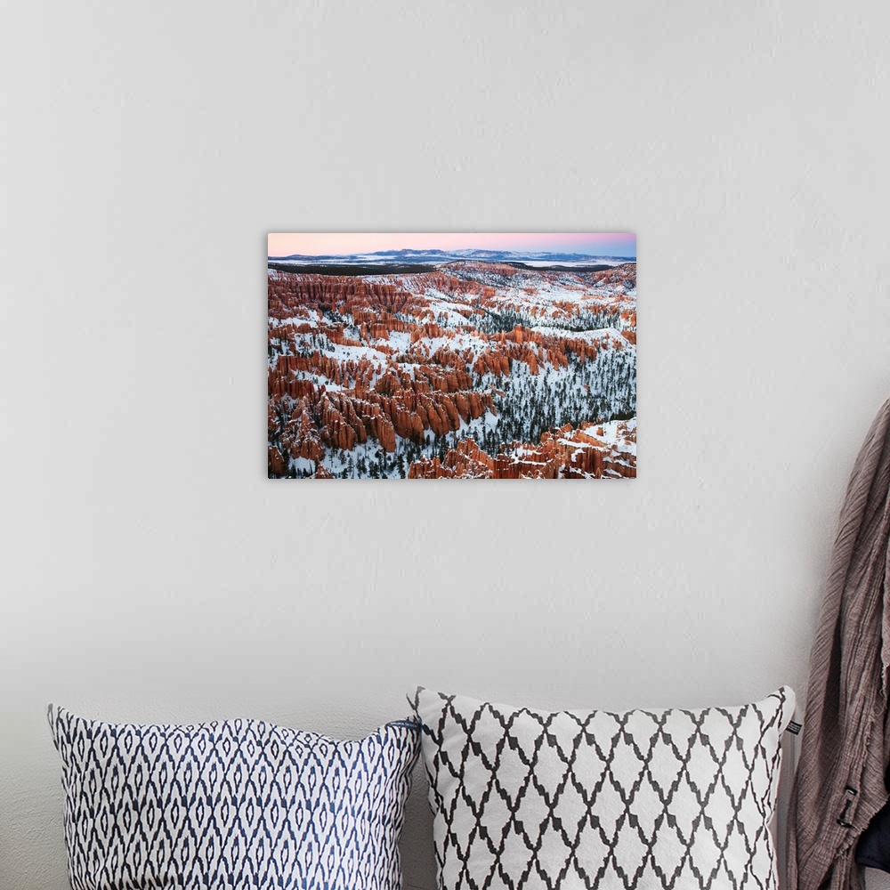 A bohemian room featuring USA, Utah, Bryce Canyon National Park, Bryce Amphitheater from Bryce Point dusk, winter