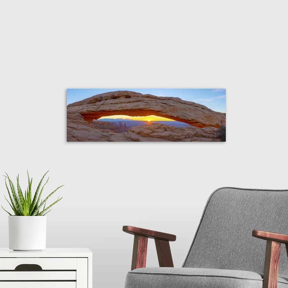 A modern room featuring USA, Utah, Canyonlands National Park, Island in the Sky District, Mesa Arch, Sunrise.