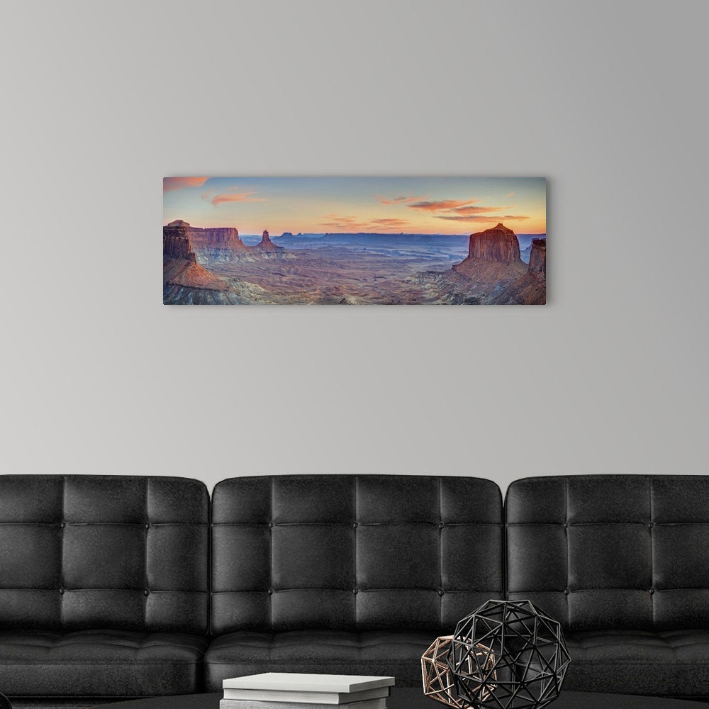A modern room featuring USA, Utah, Canyonlands National Park, Island in the Sky District, View from False Khiva