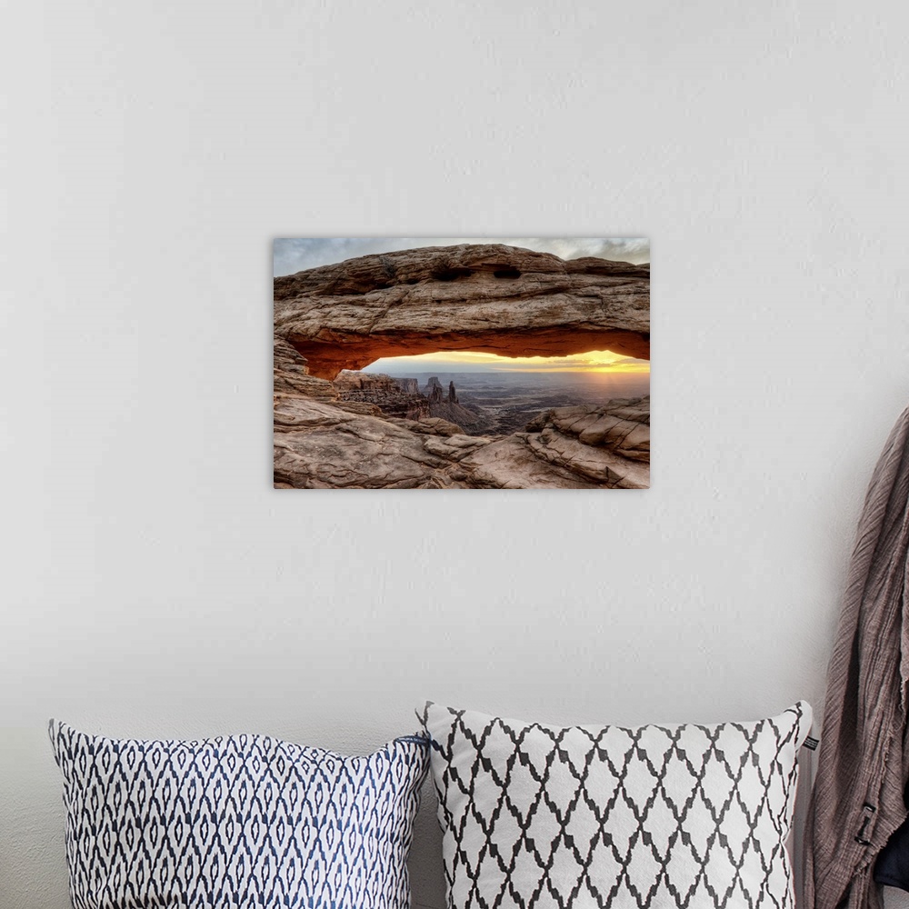 A bohemian room featuring U.S.A., Utah, Canyonlands National Park, Mesa Arch at sunrise.