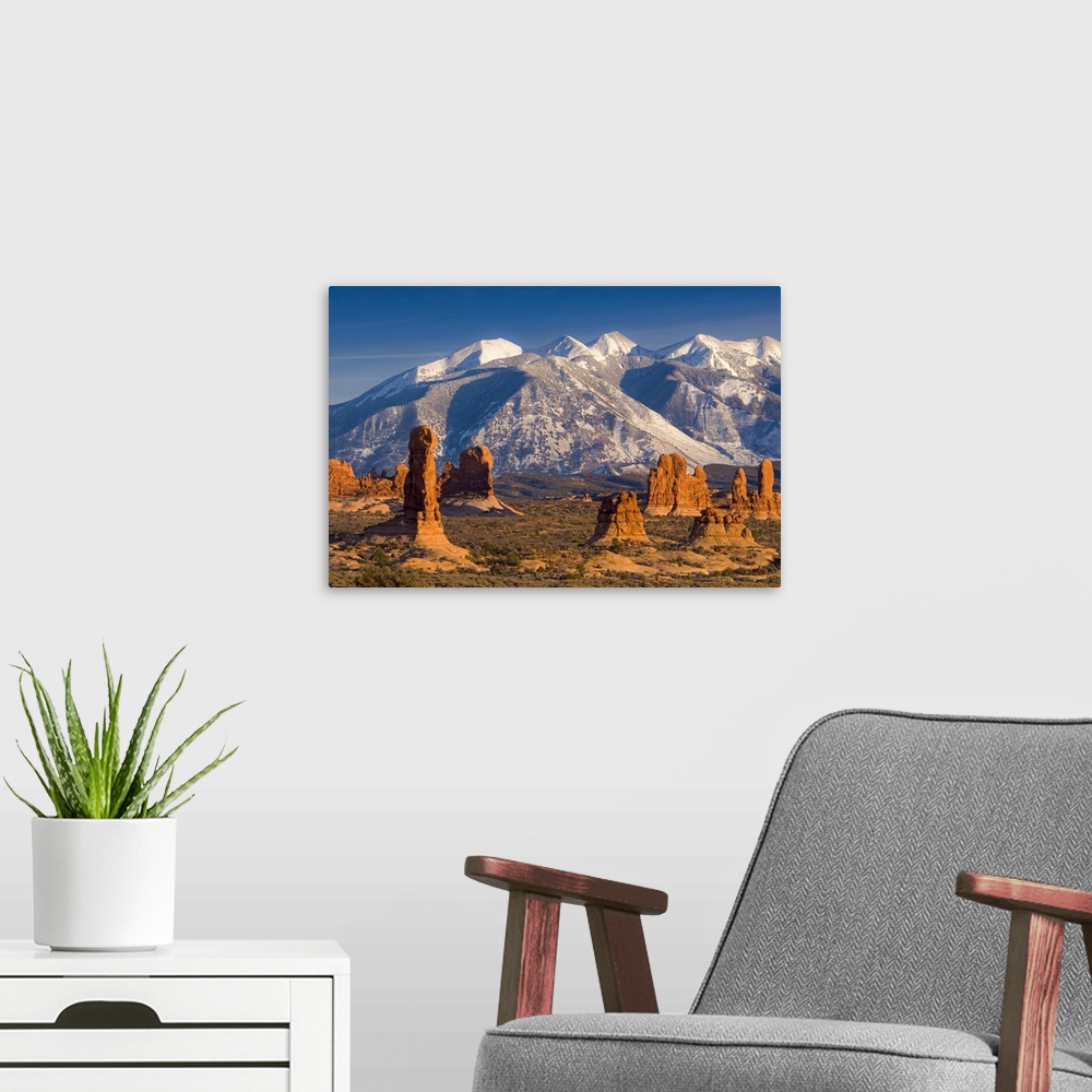 A modern room featuring USA, Utah, La Sal Mountains from Arches National Park