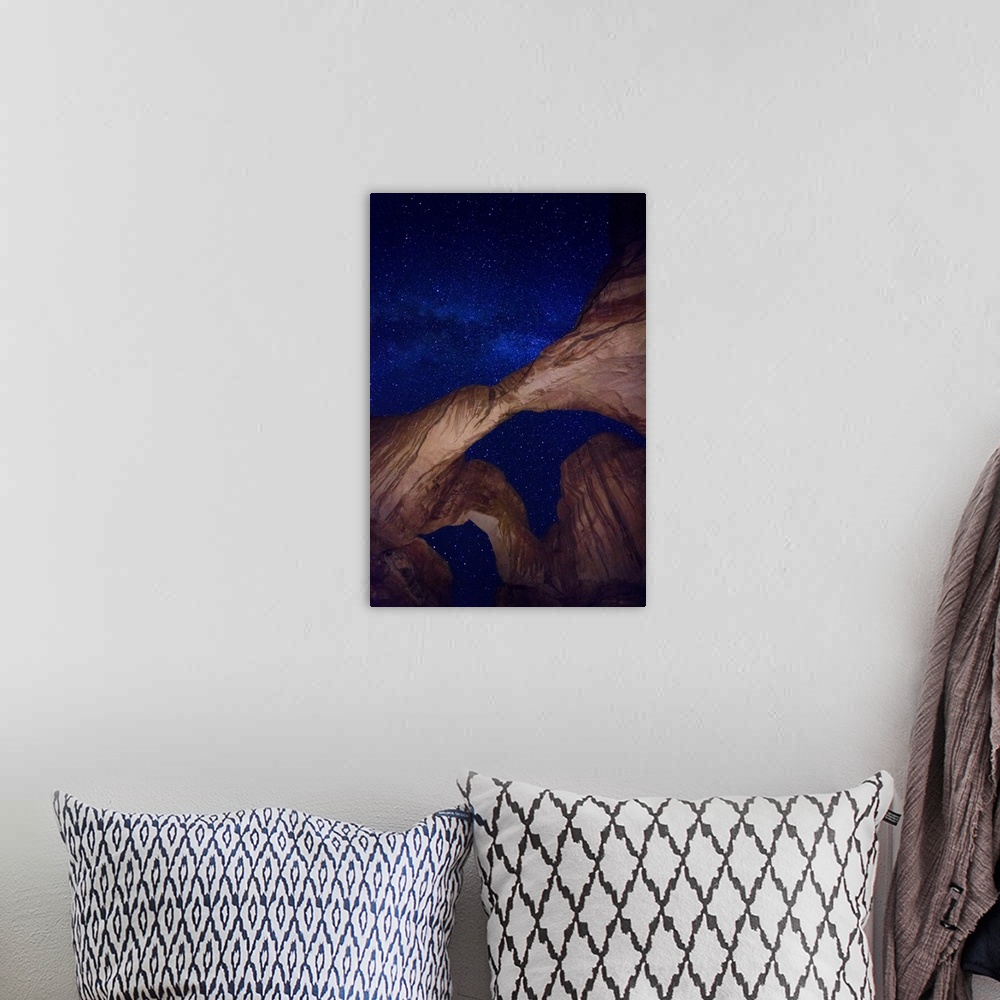 A bohemian room featuring USA, Utah, Moab, Arches National Park, Double Arch and Milky Way