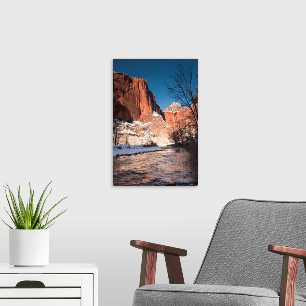A modern room featuring USA, Utah, Zion National Park, Landscape by the North Fork Virgin River, winter