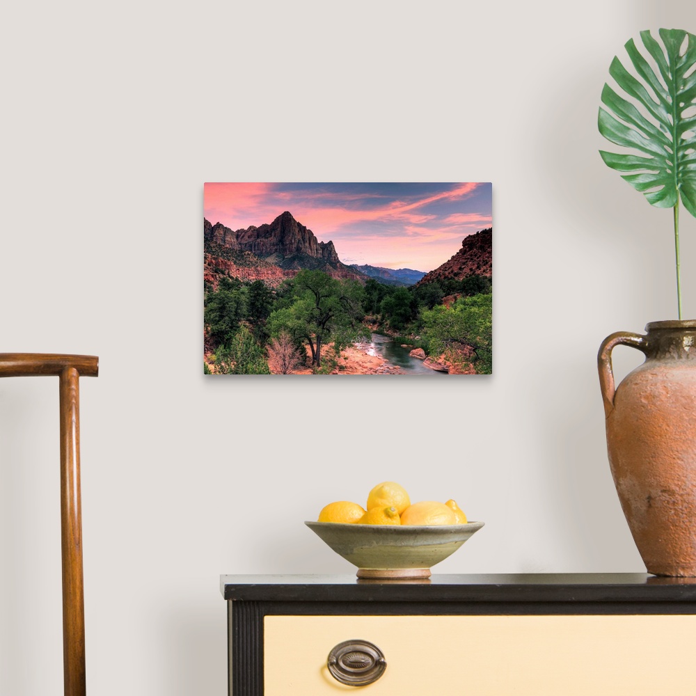 A traditional room featuring USA, Utah, Zion National Park, Watchman Mountain and Virgin River