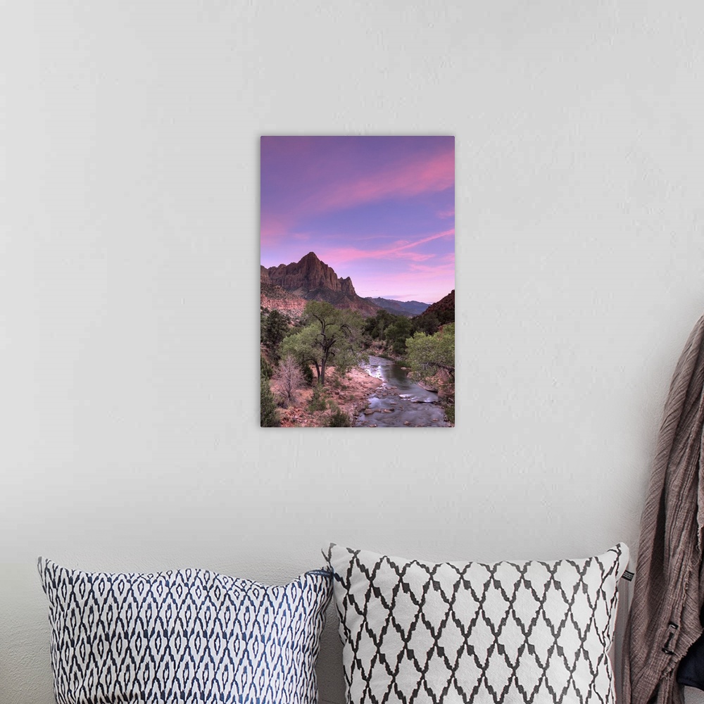 A bohemian room featuring USA, Utah, Zion National Park, Watchman Mountain and Virgin River