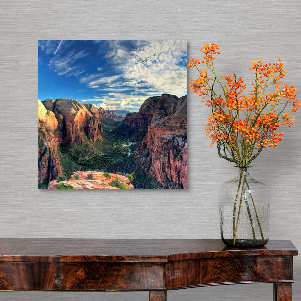 A traditional room featuring USA, Utah, Zion National Park, Zion Canyon from Angel's Landing