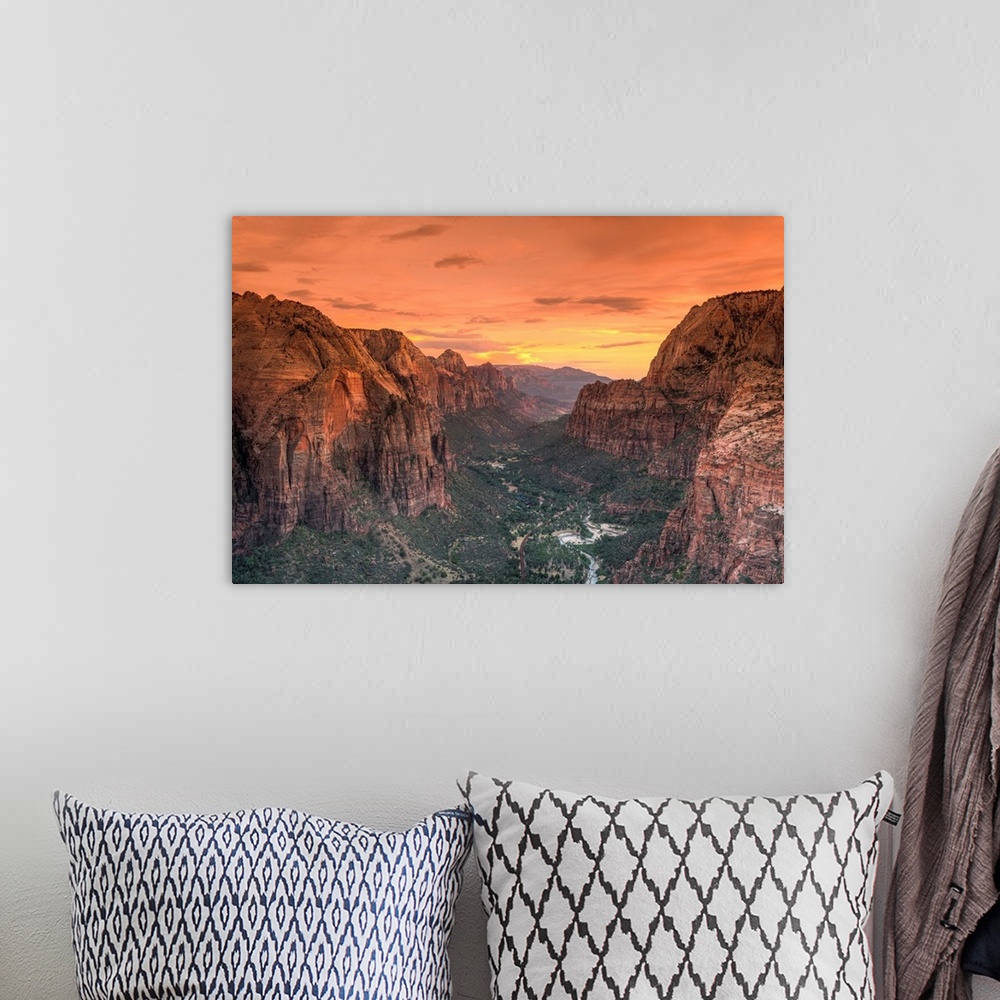 A bohemian room featuring USA, Utah, Zion National Park, Zion Canyon from Angel's Landing