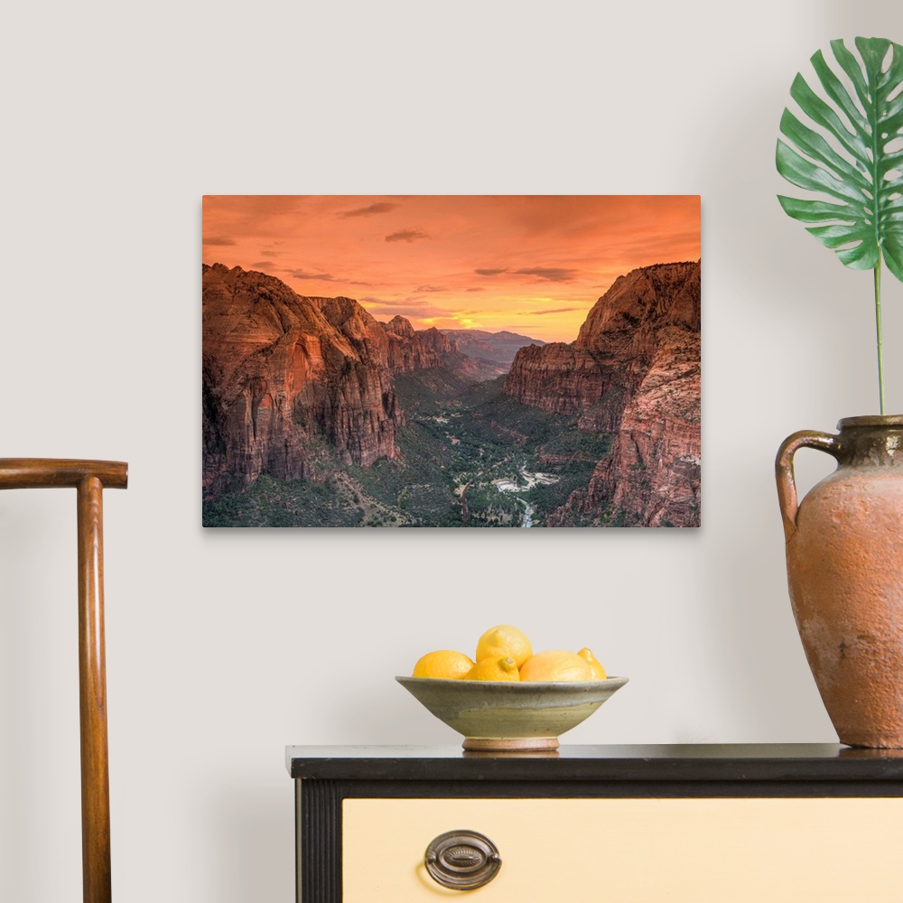 A traditional room featuring USA, Utah, Zion National Park, Zion Canyon from Angel's Landing