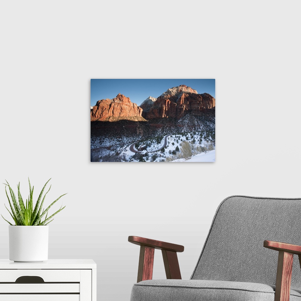 A modern room featuring USA, Utah, Zion National Park, Zion-Mt. Carmel Highway, winter, morning